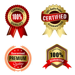 Set of Quality Badges and Labels Design Elements. Golden badge labels and laurel retro vintage collection. Emblem premium luxury logo in retro style arrows frames vector template badges collection.