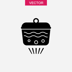 Boiling water in pan vector icon. The pan is on fire,  kitchen stove vector flat illustration on white background..eps