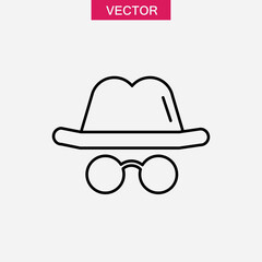 Incognito vector icon. Hat and glasses liner illustration for web and app..eps