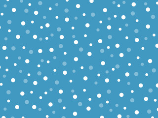 Winter pattern with white snowflake dots on light sky blue background, stock illustration, seamless background
