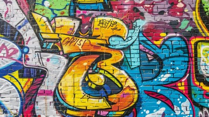 A vibrant urban graffiti wall, bursting with colors and expressive designs, capturing the raw energy and creativity of street art.