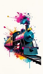Abstract lifestyle banner design with locomotive and colorful splashing shapes