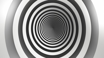 An optical illusion created by a series of concentric circles in black and white, their lines creating a dizzying effect that captivates and mesmerizes the viewer.