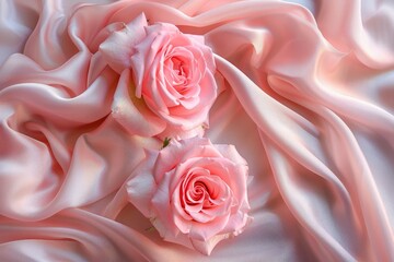 pink roses on soft silk - generative ai