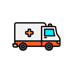 Colored line icon of ambulance, isolated background