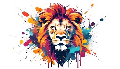 Abstract lifestyle banner design with lion and colorful splashing shapes
