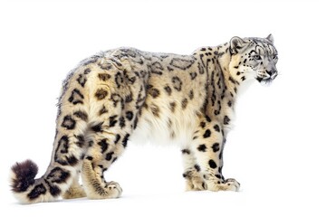 Snow leopard photo on white isolated background