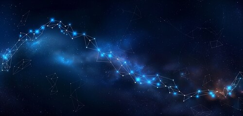 An updraw graph made of interconnected stars in a night sky, the constellation forming a clear upward trend against the cosmic, deep space background, symbolizing universal growth and exploration. 