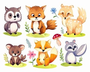Naklejka premium sticker set of cute forest animals