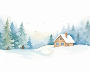 Fototapeta premium winter snowscape with a cozy cabin