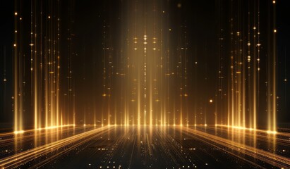 A sophisticated gold technology background with glowing light effects, set against a dark gradient background to create a contrast that emphasizes the empty space