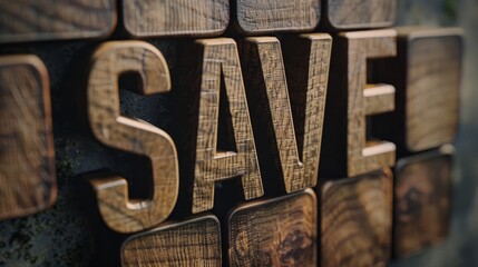 conceptual word "SAVE" on wooden cubes hyper realistic 