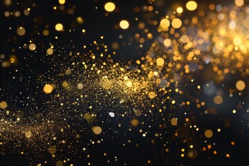Golden glitter falling on a black background. Shiny golden particles with a bokeh effect