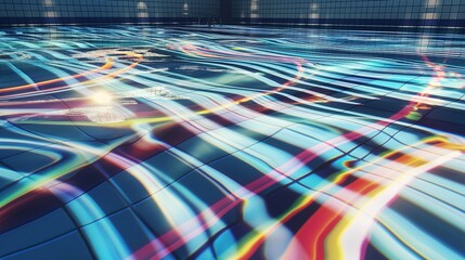 The abstract patterns formed by light refracting through water in a swimming pool, creating a dance...