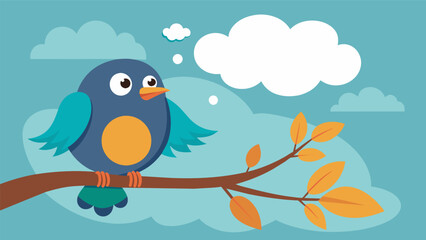 A whimsical illustration of a bird perched on a branch with a thought bubble showing its current mood and possible factors influencing it.. Vector illustration