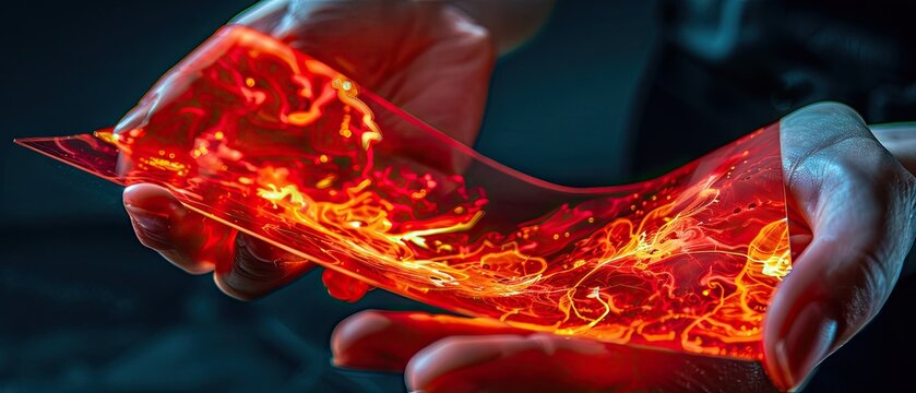 Macro shot of a flexible OLED screen being bent, showcasing display innovation