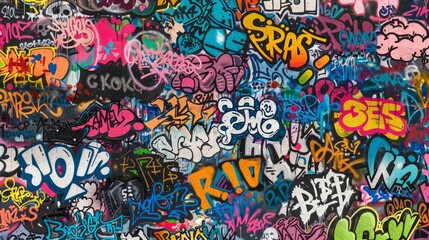 Seamless pattern background of Urban Graffiti Art with colorful tags, and street murals inspired by...