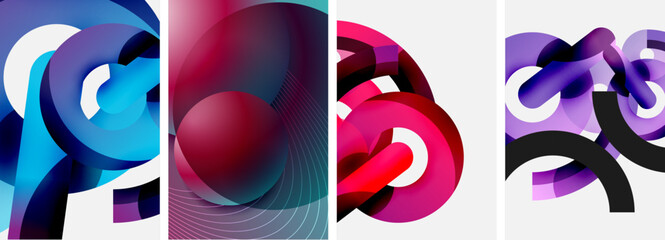 A vibrant collage of four circles in purple, violet, magenta, and electric blue. Each circle has a unique pattern, creating an artistic display on a white background