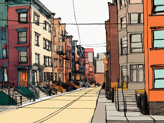 beautiful pen and ink sketch of a cute brooklyn ne
