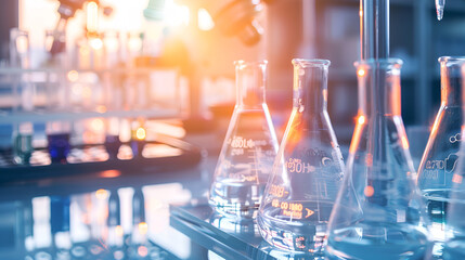 Laboratory glassware containing chemical liquid 