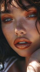 make-up fashion shoot - close-up of a model with a focus on her lips