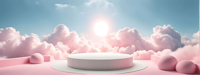  Background podium pink 3d product sky platform display cloud pastel scene render stand. Pink podium stage minimal abstract background beauty dreamy space studio pedestal smoke showcase geometric whit