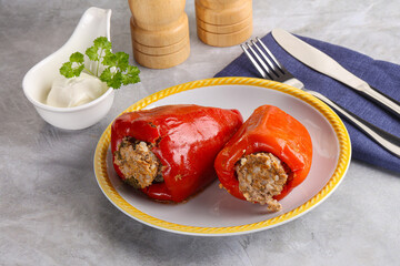 Stuffed bell pepper with minced meat and rice