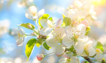 Obraz premium Young apple tree in spring, Generative AI