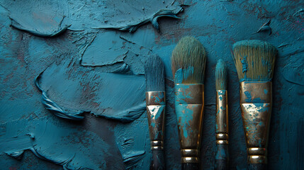 3 paintbrushes with blue paint
