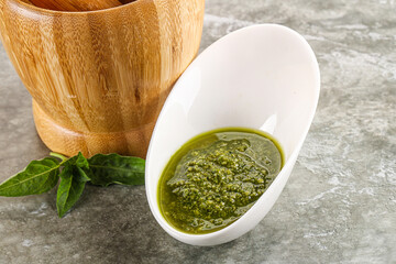 Homemade vegetarian basil pesto sauce
