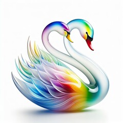 Naklejka premium A stunning blown glass sculpture of a playful, couple swan with seamlessly blended rainbow colors, white background