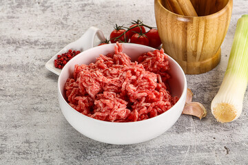 Minced beef meat in the bowl