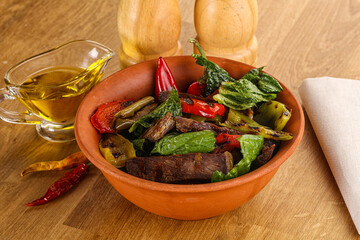 Salad with grilled beef steak