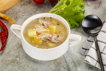 Homemade chicken soup with vegetables