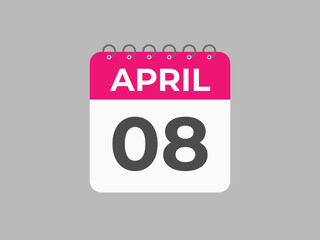 April 8 calendar reminder. 8 April daily calendar icon template. Calendar 8 April icon Design template. Vector illustration
