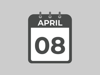April 8 calendar reminder. 8 April daily calendar icon template. Calendar 8 April icon Design template. Vector illustration
