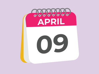 April 9 calendar reminder. 9 April daily calendar icon template. Calendar 9 April icon Design template. Vector illustration
