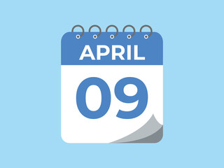 April 9 calendar reminder. 9 April daily calendar icon template. Calendar 9 April icon Design template. Vector illustration
