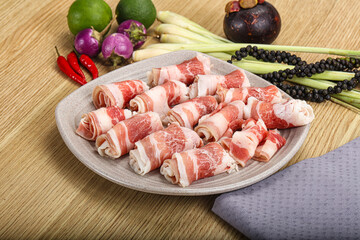 Raw beef bacon for grill