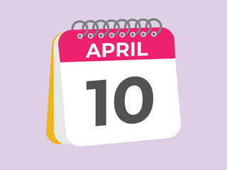 April 10 calendar reminder. 10 April daily calendar icon template. Calendar 10 April icon Design template. Vector illustration
