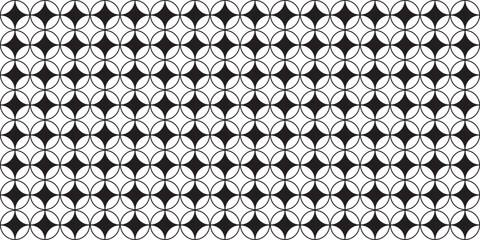 circle seamless pattern with geometric floral black and white