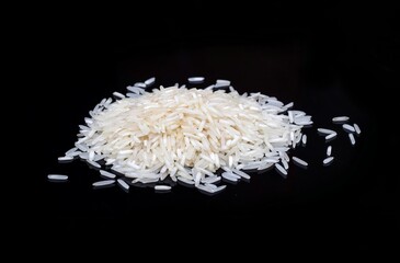 Basmati Rice Isolated on Black Background with Copy Space for Texts Writing