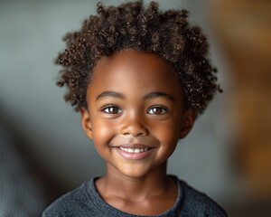 Smiling Young Afro American Boy on White Background