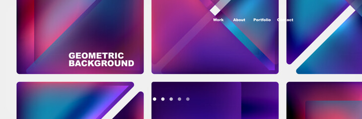 A collection of vibrant purple and blue geometric backgrounds featuring colorfulness, symmetry, and patterns. Perfect for technology projects or bold design choices