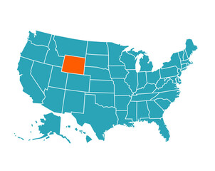 USA vector map with Wyoming map prominent.