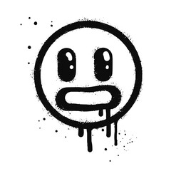 Shocked face emoticon character. Spray painted graffiti disappointed face in black over white. isolated on white background. vector illustration