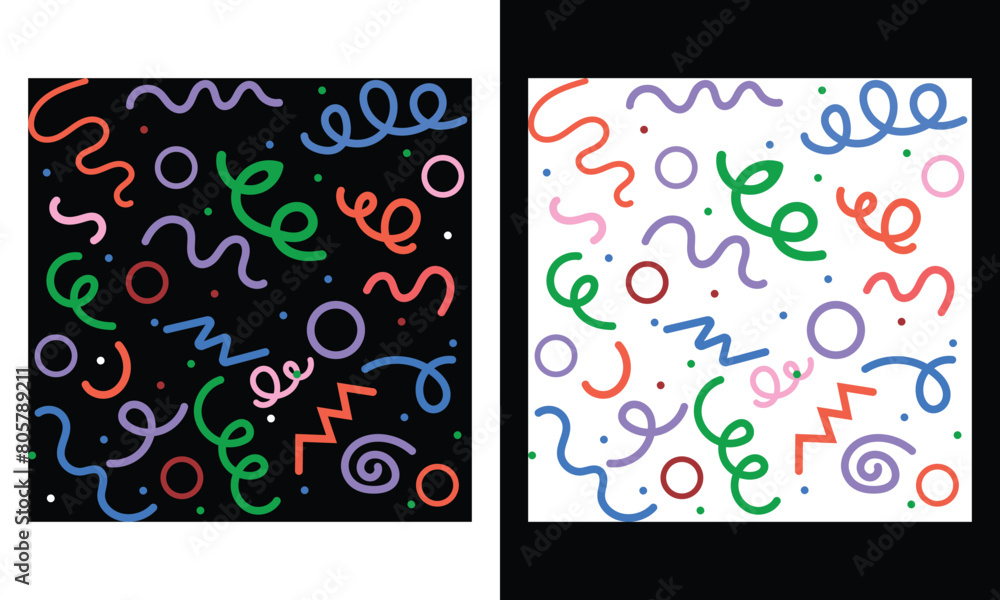 Poster set of fun colorful line doodle seamless pattern. creative abstract art background collection for ch