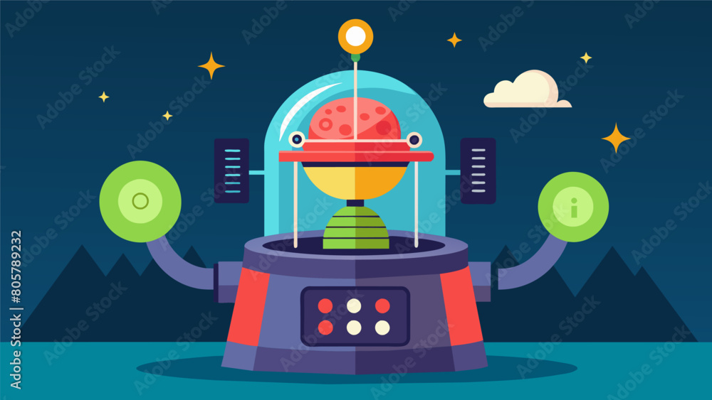 Poster As if straight out of a scifi movie the Rational Thinking Machine glows and hums with a quiet efficiency.. Vector illustration