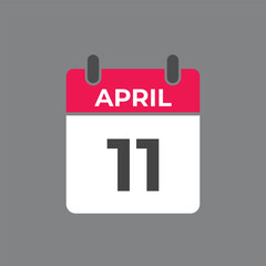 April 11 calendar reminder. 11 April daily calendar icon template. Calendar 11 April icon Design template. Vector illustration

