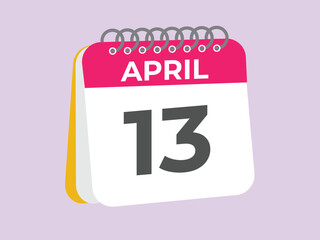 April 13 calendar reminder. 13 April daily calendar icon template. Calendar 13 April icon Design template. Vector illustration
